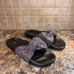 Kate Spade Black and Purple Glitter Bow Sandals Size 8